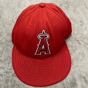 Los Angeles Angels baseball hat.